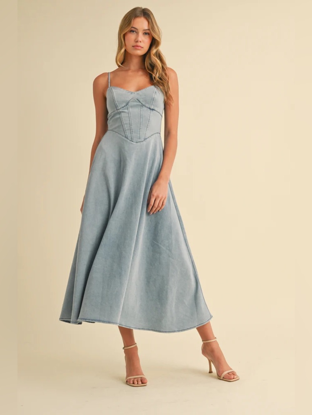 Klesis Denim Paneled A-Line Midi Dress